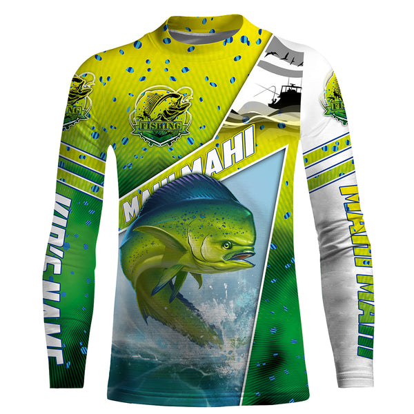 Mahi mahi ( Dorado) Fishing Customize Name UV protection quick dry UPF 30+ long sleeves fishing shirts, fishing apparel, gifts for fishing lover HVFS033