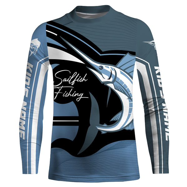 Sailfish Fishing Custom Long Sleeve performance Fishing Shirts, Sailfish Fishing jerseys | blue -HVFS011