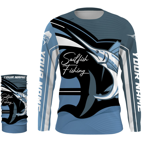 Sailfish Fishing Custom Long Sleeve performance Fishing Shirts, Sailfish Fishing jerseys | blue -HVFS011