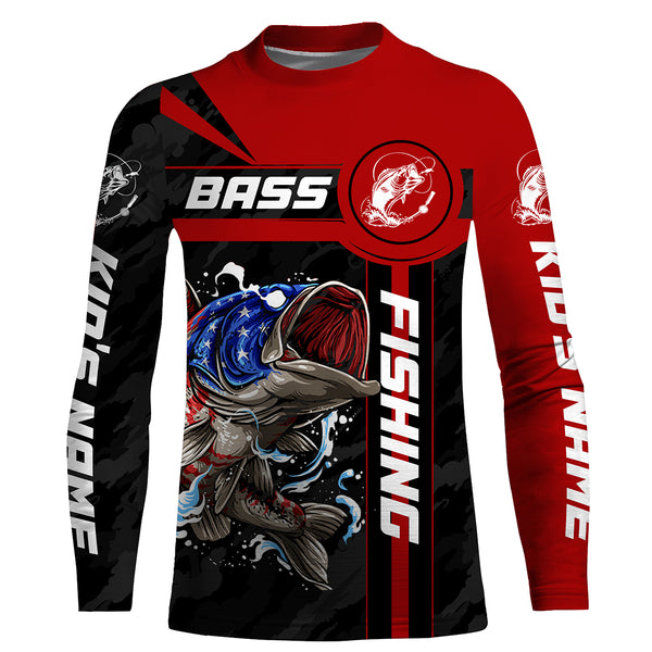 Bass fishing American Flag Custom Name 3D All over printed UV protection Shirts UPF 30+ Fishing gift HVFS053