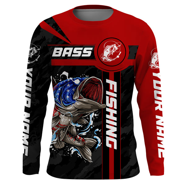 Bass fishing American Flag Custom Name 3D All over printed UV protection Shirts UPF 30+ Fishing gift HVFS053