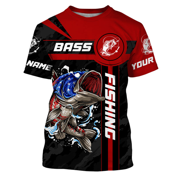 Bass fishing American Flag Custom Name 3D All over printed UV protection Shirts UPF 30+ Fishing gift HVFS053