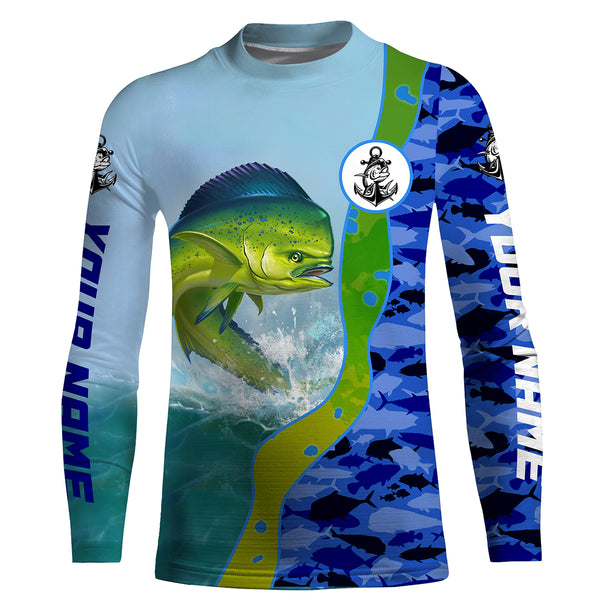 Mahi mahi ( Dorado) Fishing Ocean camo Customize Name UV protection quick dry UPF 30+ long sleeves fishing shirts, fishing apparel, gifts for fishing lover HVFS039