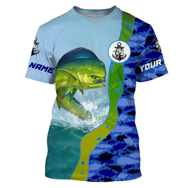 Mahi mahi ( Dorado) Fishing Ocean camo Customize Name UV protection quick dry UPF 30+ long sleeves fishing shirts, fishing apparel, gifts for fishing lover HVFS039