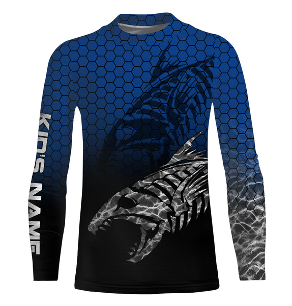 Fish Skeleton Custom Name Performance Fishing UV Protection Long Sleeve Shirt TTN42