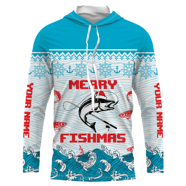 Salmon Fishing Funny Merry Fishmas Christmas pattern Fishing Shirts, Christmas Fishing gifts - TTN17