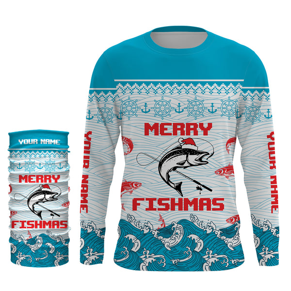 Salmon Fishing Funny Merry Fishmas Christmas pattern Fishing Shirts, Christmas Fishing gifts - TTN17