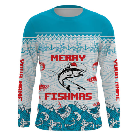 Salmon Fishing Funny Merry Fishmas Christmas pattern Fishing Shirts, Christmas Fishing gifts - TTN17