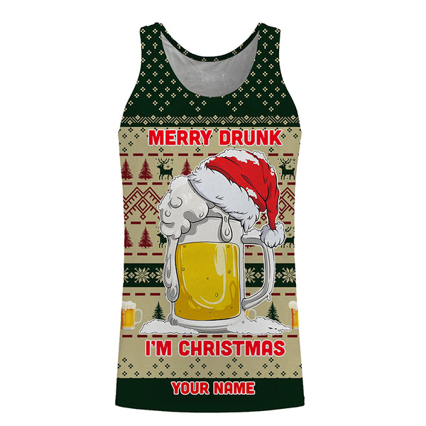 Funny Festive Drinking Gift Merry Drunk I'm Christmas Ugly Sweater Customize Name 3D Shirt TTN101