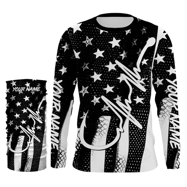 American Flag Fish Hook Heartbeat Custom Long Sleeve Fishing Shirts Personalized Patriotic Fishing Gifts TTN19