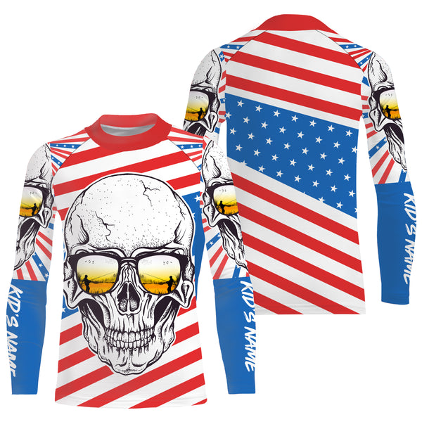 American Flag Skull Fishing Custom UV Long Sleeve Performance Fishing Shirts, Gift for Fisherman TTN89