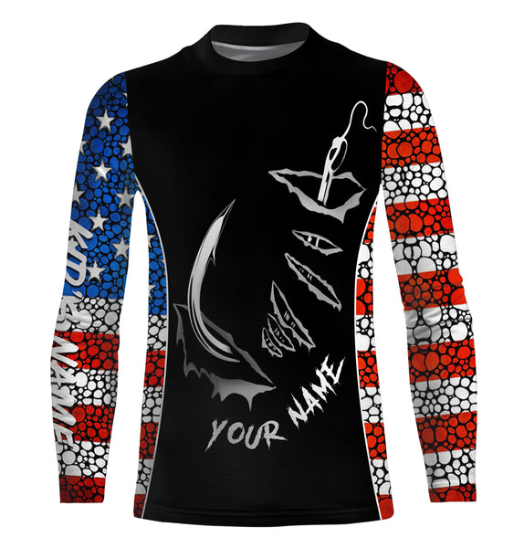 American Flag 3D Fish hook Customize UV Protection Long sleeve performance Patriot Fishing Shirts TTN50