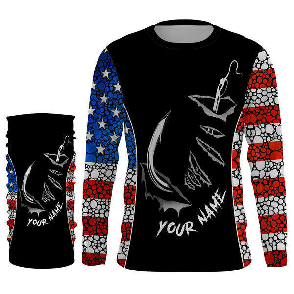 American Flag 3D Fish hook Customize UV Protection Long sleeve performance Patriot Fishing Shirts TTN50