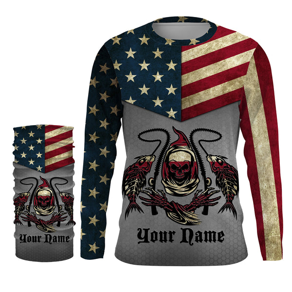 American Flag Fish reaper Custom Long sleeve Shirts UV, US flag personalized Patriotic Fishing gifts TTN11