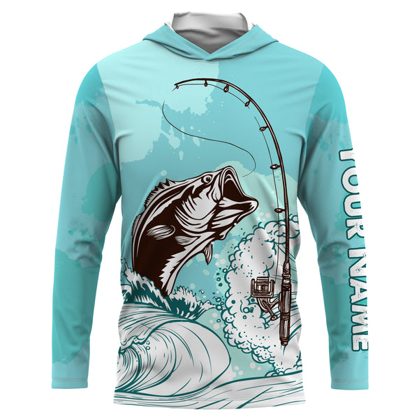 Bass Fishing shirt Fishing rod Custom Long sleeve performance Fishing Shirts, Custom Bass Fishing jerseys | sky blue - TTN32