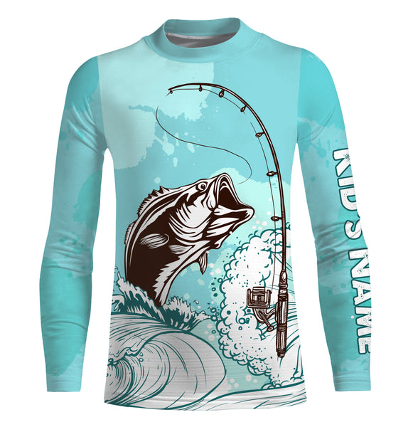 Bass Fishing shirt Fishing rod Custom Long sleeve performance Fishing Shirts, Custom Bass Fishing jerseys | sky blue - TTN32