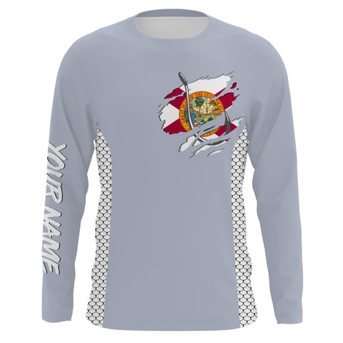 Florida Flag Fish Hook Custom UV Protection Long Sleeve performance Fishing Shirts TTN70