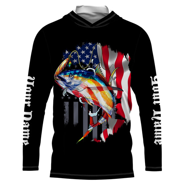 Tuna Fishing American Flag Custom Long Sleeve performance Fishing Shirts, Personalized Fishing gifts Fishing jerseys - TTN26