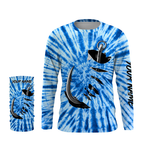 Colorful Fishing Hook Tie Dye 3D All over print Customize Name UV protection quick dry Shirt TTV48