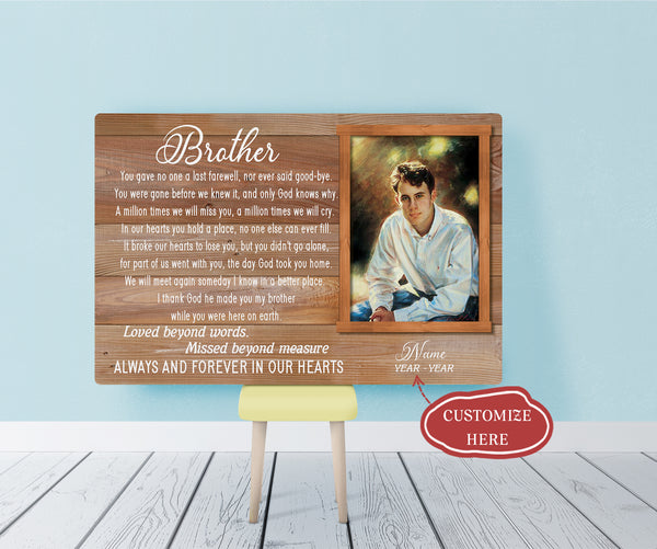 Loss of Brother Gift Memorial Personalized Picture Canvas| Sympathy Gift| Son Remembrance| Brother Memorial Custom Gift| Bereavement Condolence Keepsake Grieving Gift| T72