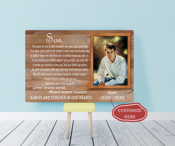 Loss of Son Gift Memorial Personalized Picture Canvas| Sympathy Gift| Son Remembrance| Memorial Custom Gift| Bereavement Condolence Keepsake Grieving Gift| T71