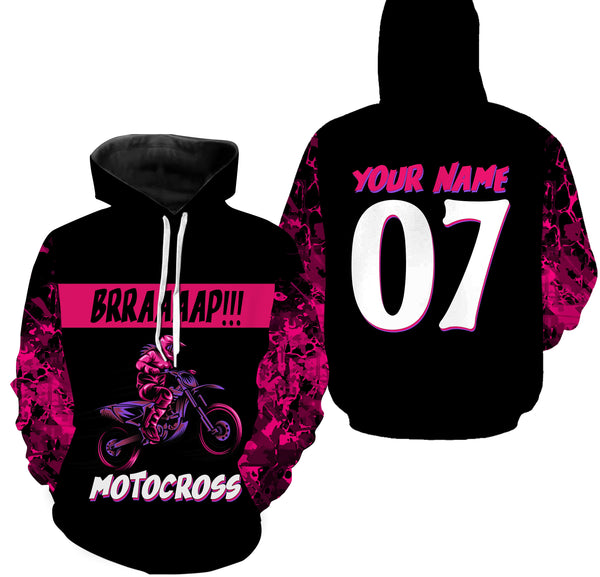 Brap Girl Riding Jersey Personalized Motocross Shirt for Women Female Riders Pink Dirtbike Motorcycle Biker| NMS546