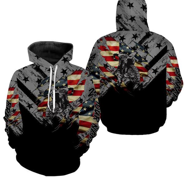 Dirt Bike American Flag Personalized Long Sleeves, Hoodie, Patriotic Braap Motocross Off-road Racing| NMS291