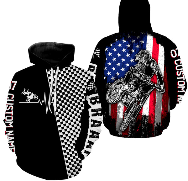 Dirt Bike American Flag Personalized Long Sleeves, Hoodie, Braap Motocross Off-road Racing Patriotic| NMS290