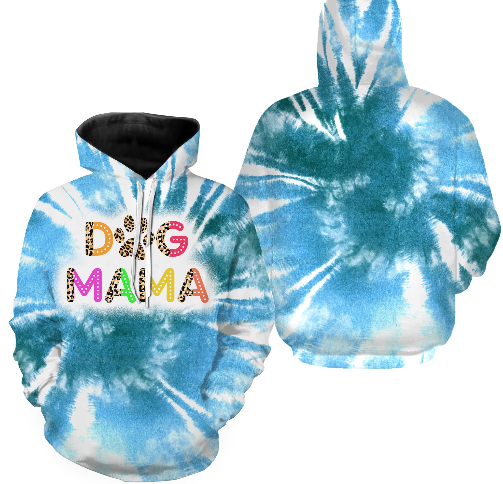 Bleached Tie Dye Look Dog Mama Long Sleeve Hoodie| All Over Print Shirt, Dog Mom Shirt, Dog Mama Shirt| JTSD305