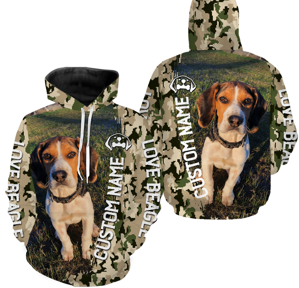 Love Beagle dog green army camouflage custom name 3D all over printing shirt gifts for Beagle Dog Lover THN109