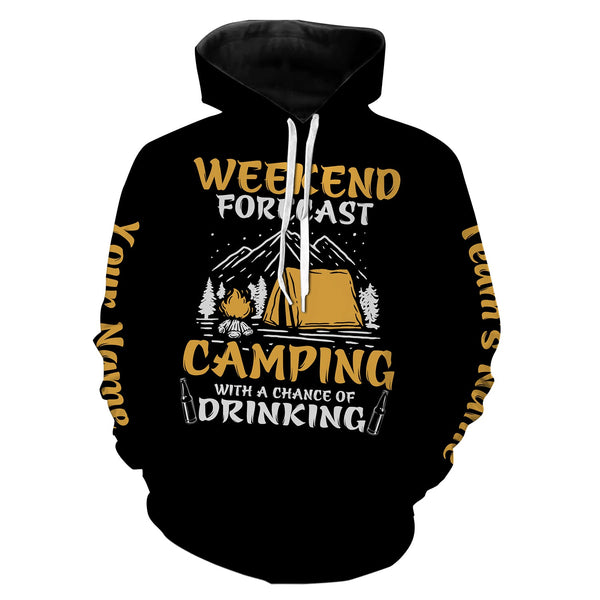 Weekend forecast camping with a chance of drinking T-Shirt personalized long sleeve custom name and team name