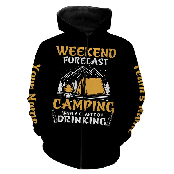 Weekend forecast camping with a chance of drinking T-Shirt personalized long sleeve custom name and team name