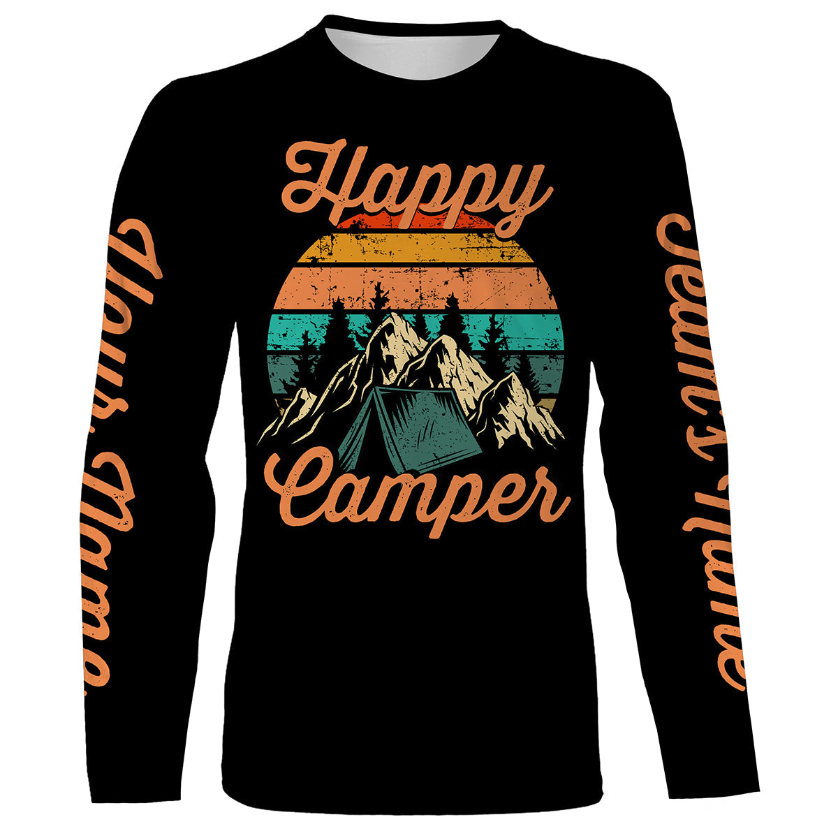 Happy camper camping shirt funny cute personalized long sleeve custom name and team's name