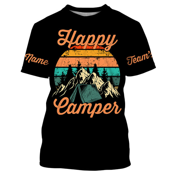 Happy camper camping shirt funny cute personalized long sleeve custom name and team's name