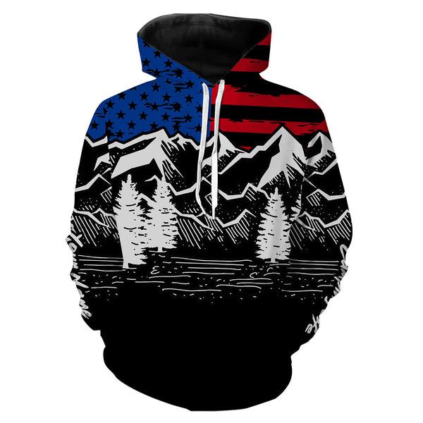 US flag mountain hiking camping life shirt personalized long sleeve custom name