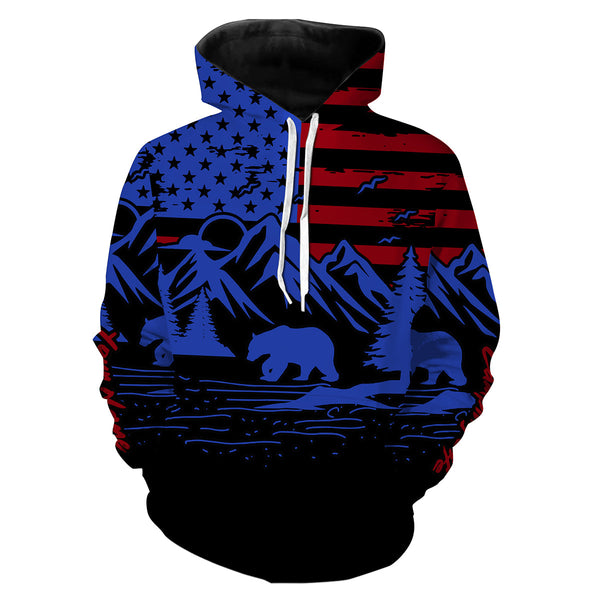 US flag bear camping life shirt personalized long sleeve custom name