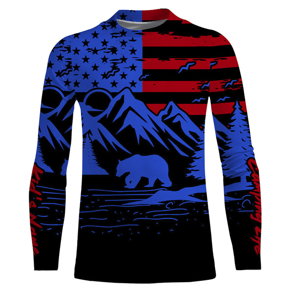 US flag bear camping life shirt personalized long sleeve custom name