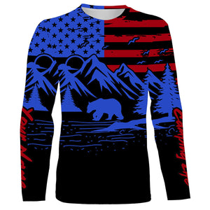 US flag bear camping life shirt personalized long sleeve custom name