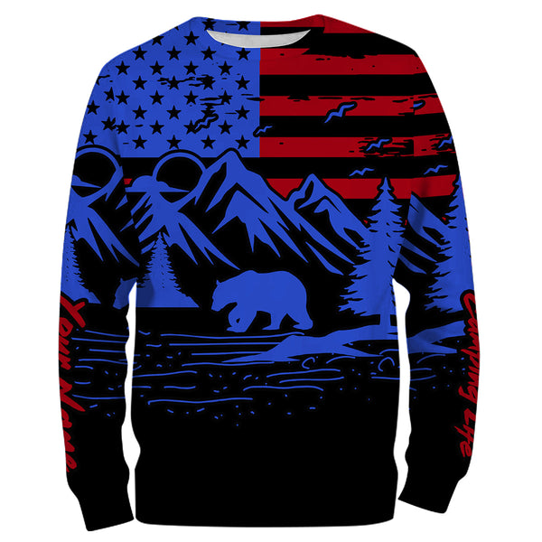 US flag bear camping life shirt personalized long sleeve custom name