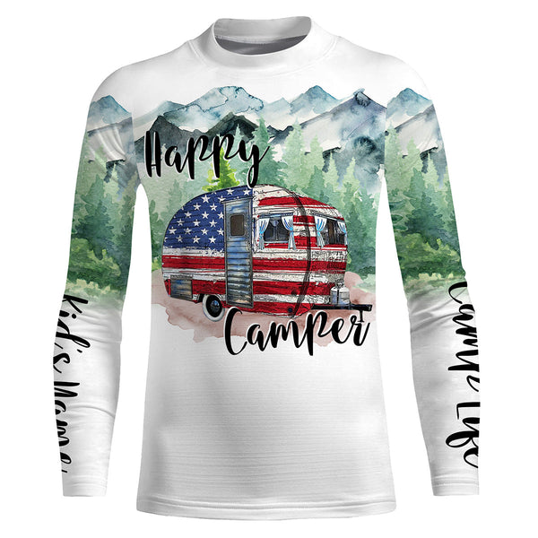 Happy camper cabin van US flag camping life shirt personalized name