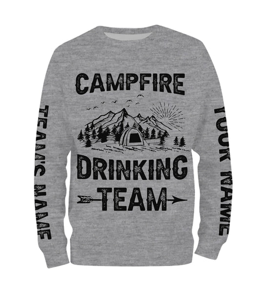 Campfire drinking team Tshirt funny camping party tee personalized long sleeve custom name and team name