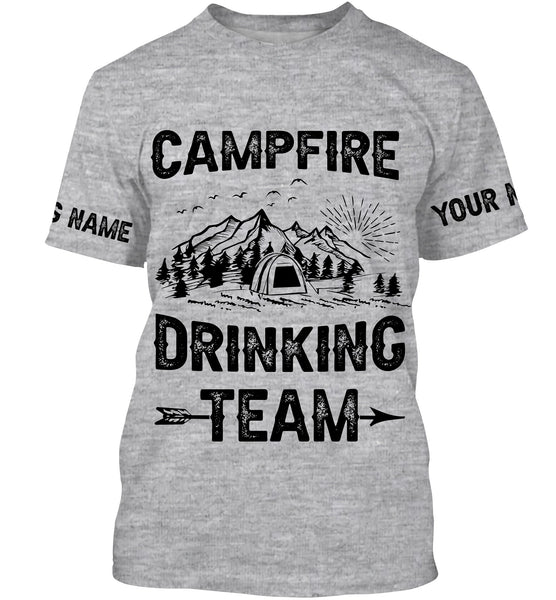 Campfire drinking team Tshirt funny camping party tee personalized long sleeve custom name and team name