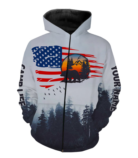 US flag bear mountain hiking camping life shirt personalized long sleeve custom name