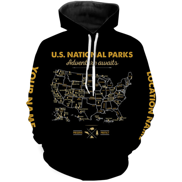 62 national parks map US park vintage camping T-Shirt personalized long sleeve custom name