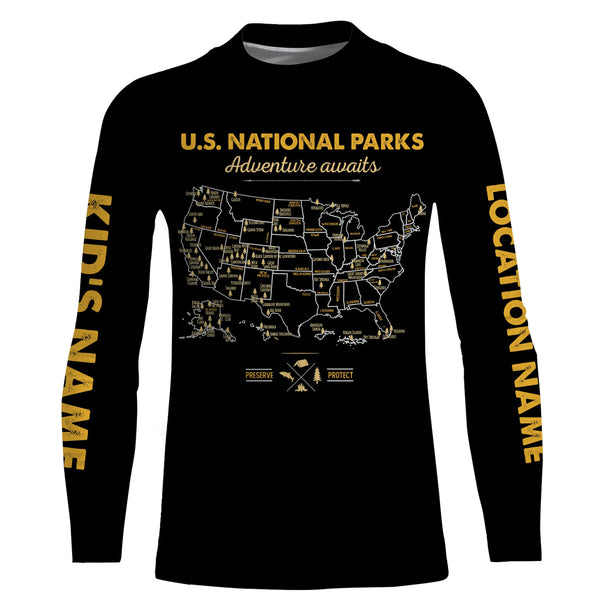 62 national parks map US park vintage camping T-Shirt personalized long sleeve custom name