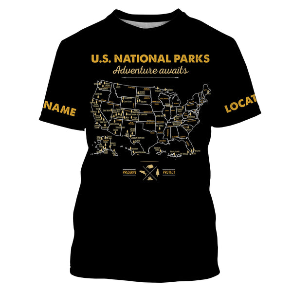 62 national parks map US park vintage camping T-Shirt personalized long sleeve custom name