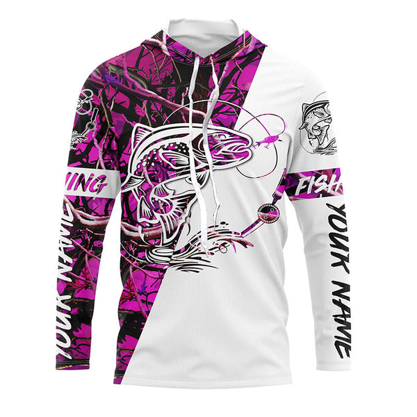 Trout Fishing Tattoo Pink Camo Custom Long Sleeve Fishing Shirts, Trout Tournament Fishing Shirts IPHW4072