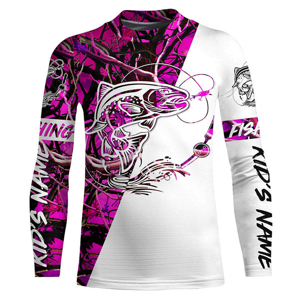 Trout Fishing Tattoo Pink Camo Custom Long Sleeve Fishing Shirts, Trout Tournament Fishing Shirts IPHW4072