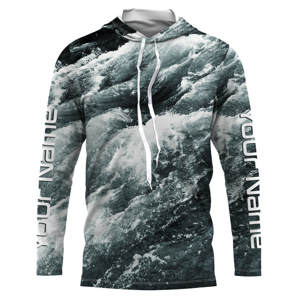 Personalized Saltwater Long Sleeve performnace Fishing Shirts, sea wave camo tournament Fishing apparel - IPHW1857