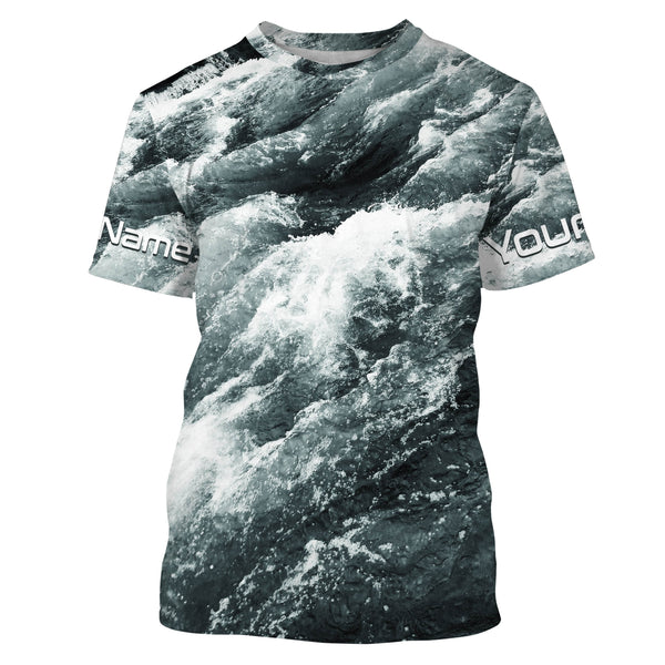 Personalized Saltwater Long Sleeve performnace Fishing Shirts, sea wave camo tournament Fishing apparel - IPHW1857